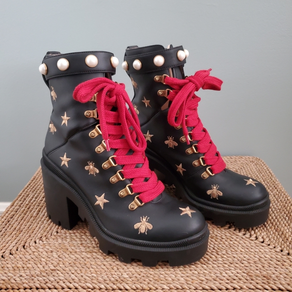 Gucci Leather Embroidered Boots